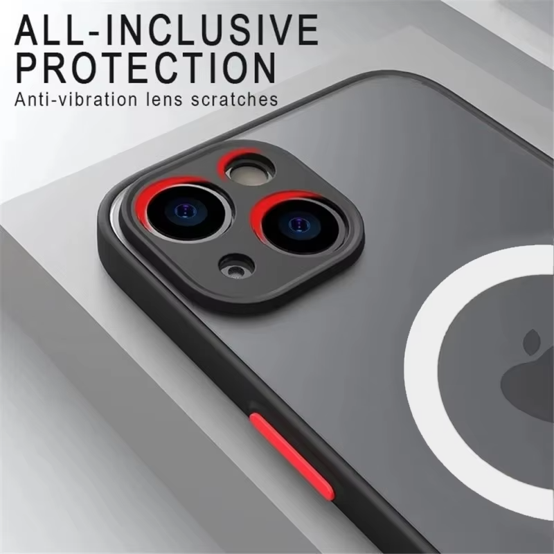Luxury Magnetic iPhone Case — Matte Soft Silicone Cover, Color Collision, Camera Lens Protection, Shockproof, Anti-Scratch, Magsafe Compatible