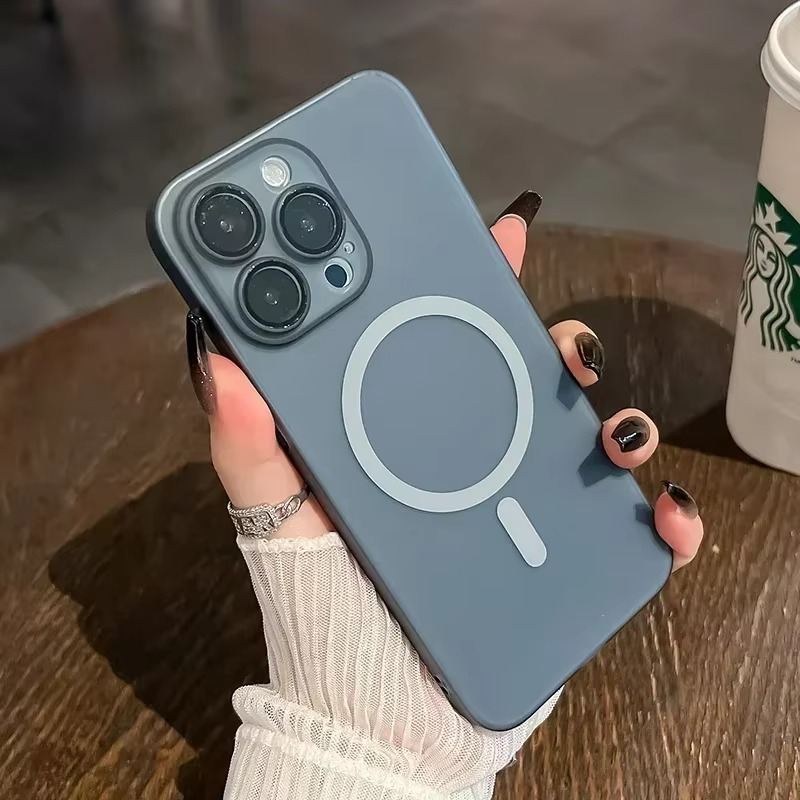 Luxury Magnetic iPhone Case — Matte Soft Silicone Cover, Color Collision, Camera Lens Protection, Shockproof, Anti-Scratch, Magsafe Compatible