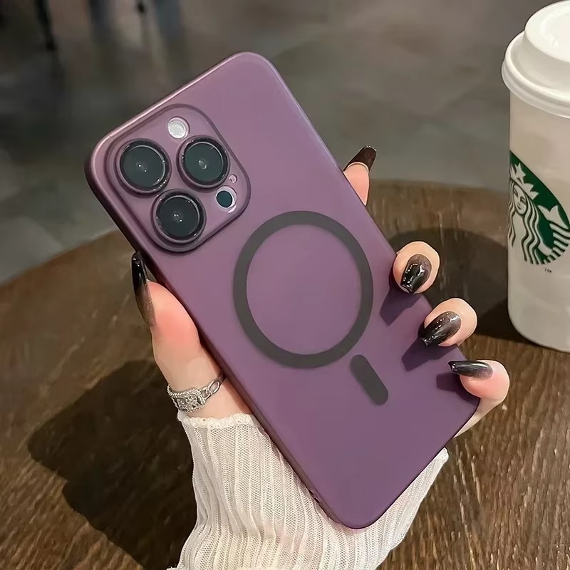 Luxury Magnetic iPhone Case — Matte Soft Silicone Cover, Color Collision, Camera Lens Protection, Shockproof, Anti-Scratch, Magsafe Compatible