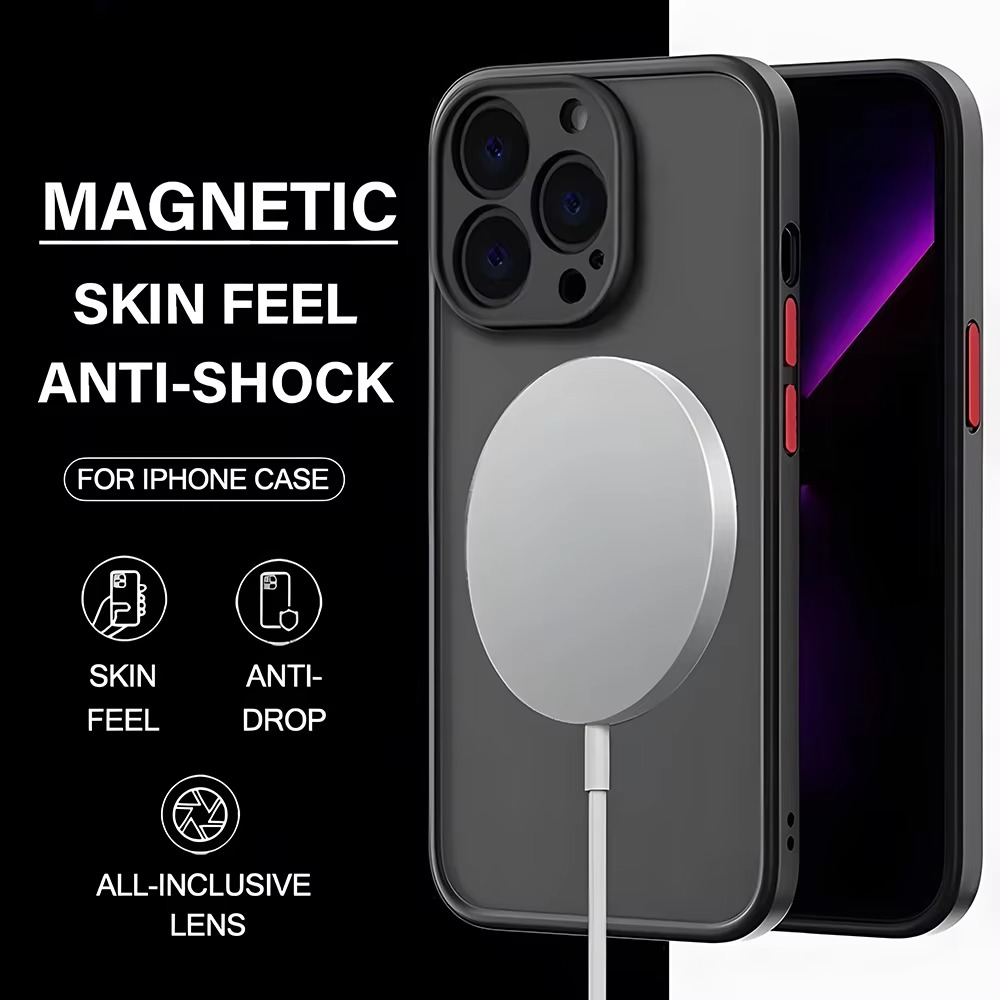 Luxury Magnetic iPhone Case — Matte Soft Silicone Cover, Color Collision, Camera Lens Protection, Shockproof, Anti-Scratch, Magsafe Compatible