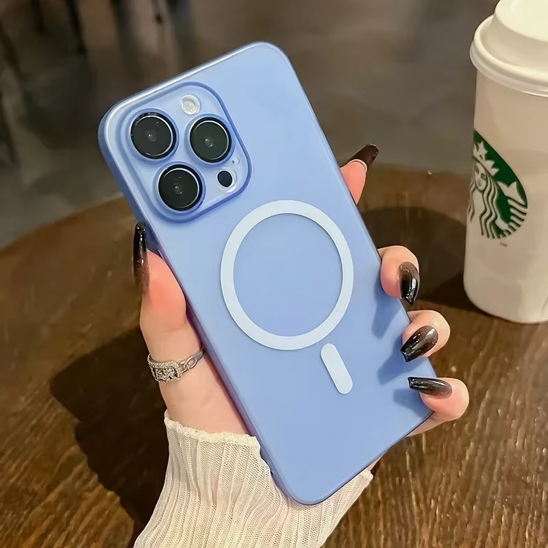 Luxury Magnetic iPhone Case — Matte Soft Silicone Cover, Color Collision, Camera Lens Protection, Shockproof, Anti-Scratch, Magsafe Compatible