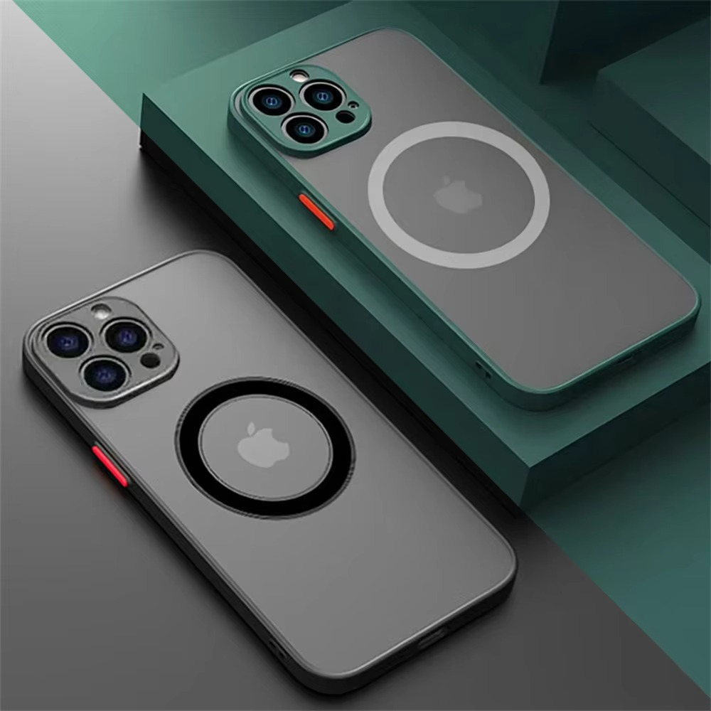 Luxury Magnetic iPhone Case — Matte Soft Silicone Cover, Color Collision, Camera Lens Protection, Shockproof, Anti-Scratch, Magsafe Compatible