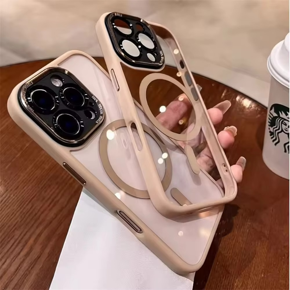 Luxury Magnetic iPhone Case — Metal Lens Bumper Protection, Shockproof Transparent Soft Bumper with Wireless Charging Compatibility