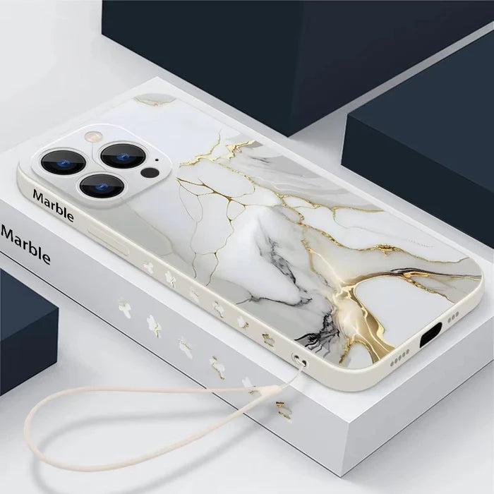 Luxury Marble Phone Case Soft Silicone Cover — Stylish Lanyard Design, Shockproof Protection, Anti-Fingerprint Scratch-Resistant Matte Finish