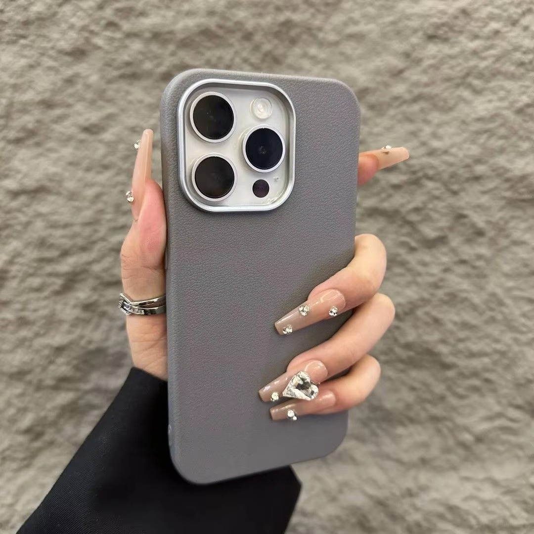 Luxury Matte Litchi Texture iPhone Case — Soft TPU Shockproof Half-Wrapped Cover with Anti-Scratch, Non-Slip, Lightweight Protection