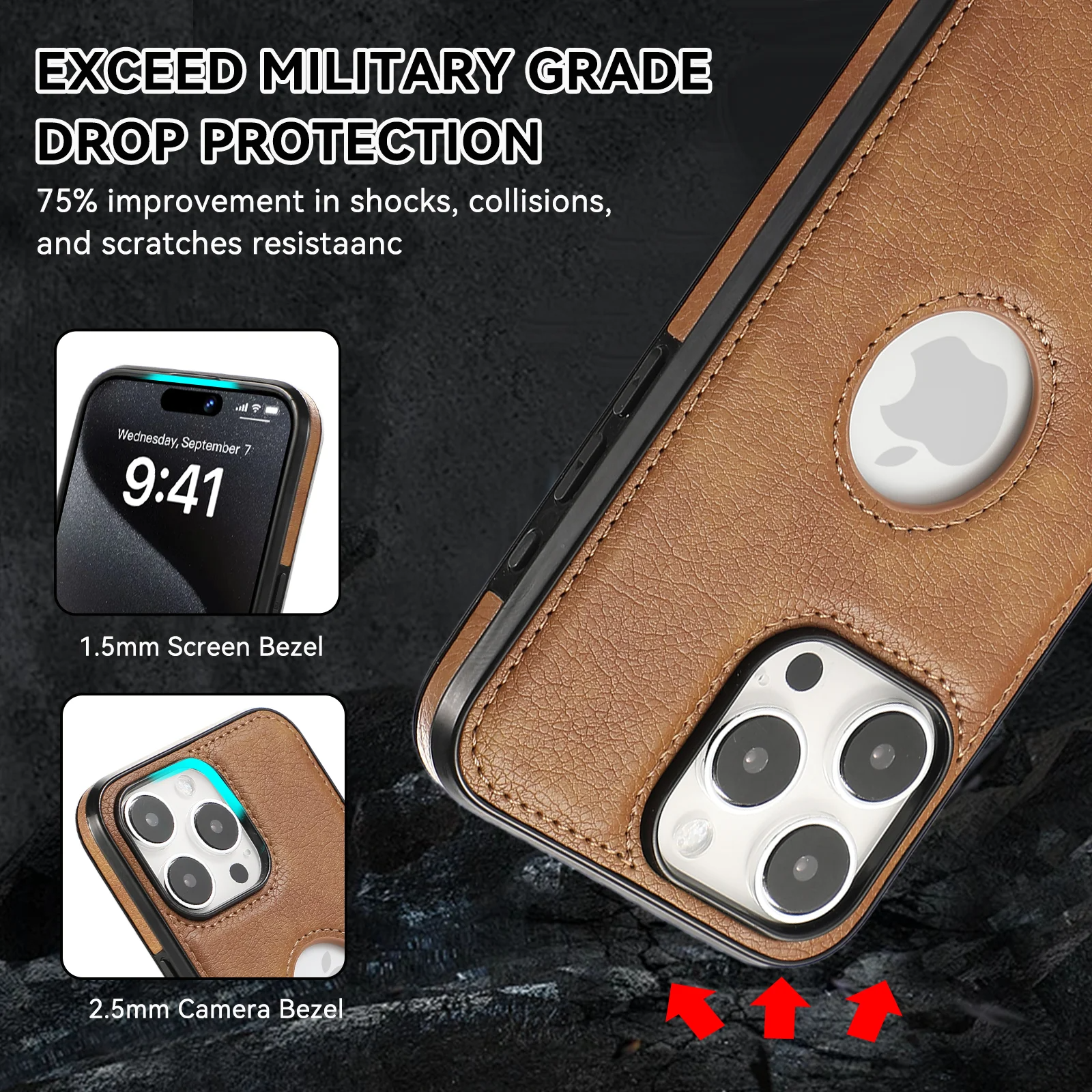 Luxury PU Leather iPhone Case — Shockproof Full Coverage Soft Business Back Cover with Anti-Fingerprint, Anti-Scratch, Dustproof, Non-Slip Design