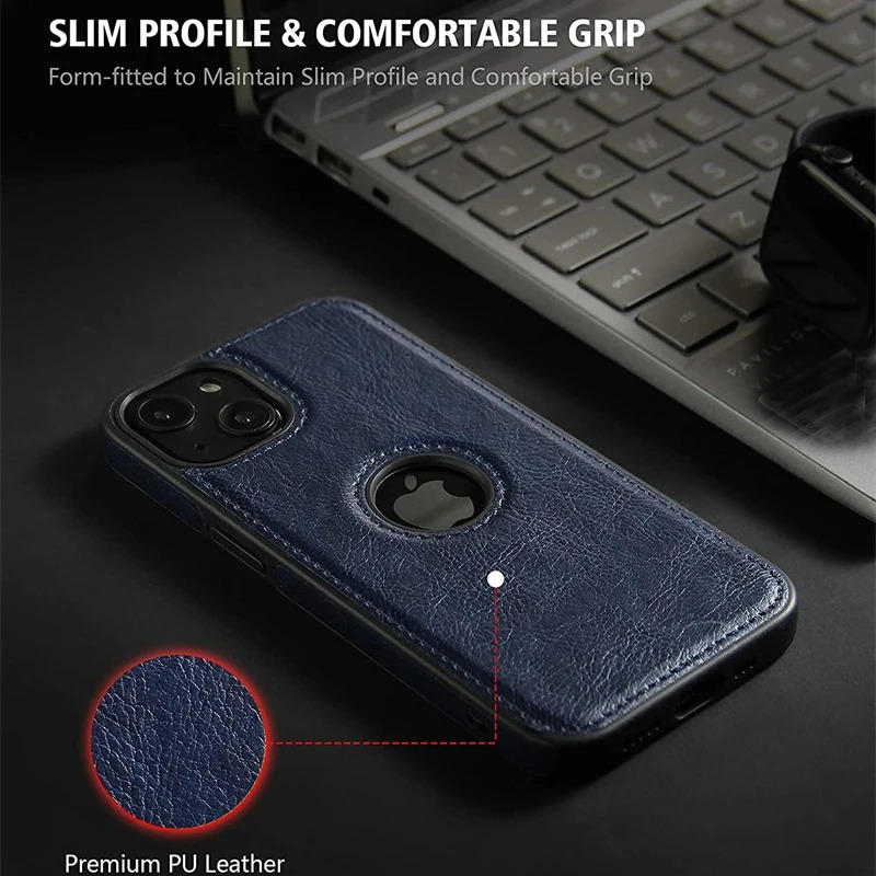 Luxury PU Leather iPhone Case — Shockproof Full Coverage Soft Business Back Cover with Anti-Fingerprint, Anti-Scratch, Dustproof, Non-Slip Design