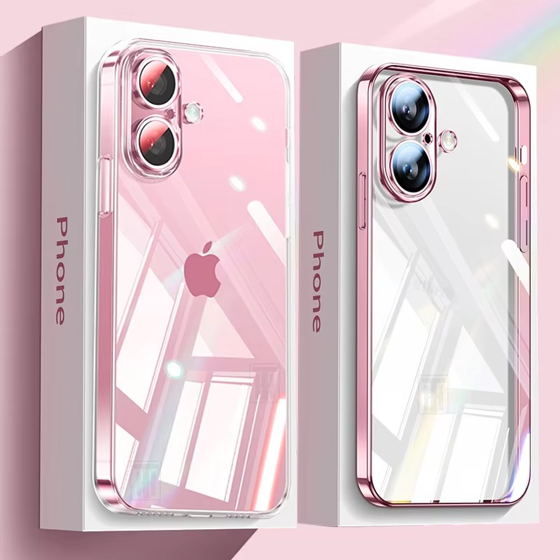 Luxury Plating TPU iPhone Case — High-Quality Soft Half-Wrapped Cover with Clear Lens Protection, Shockproof, Anti-Fingerprint, Transparent Design