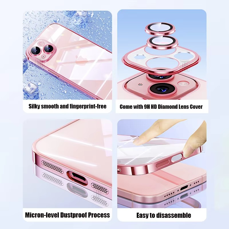 Luxury Plating TPU iPhone Case — High-Quality Soft Half-Wrapped Cover with Clear Lens Protection, Shockproof, Anti-Fingerprint, Transparent Design