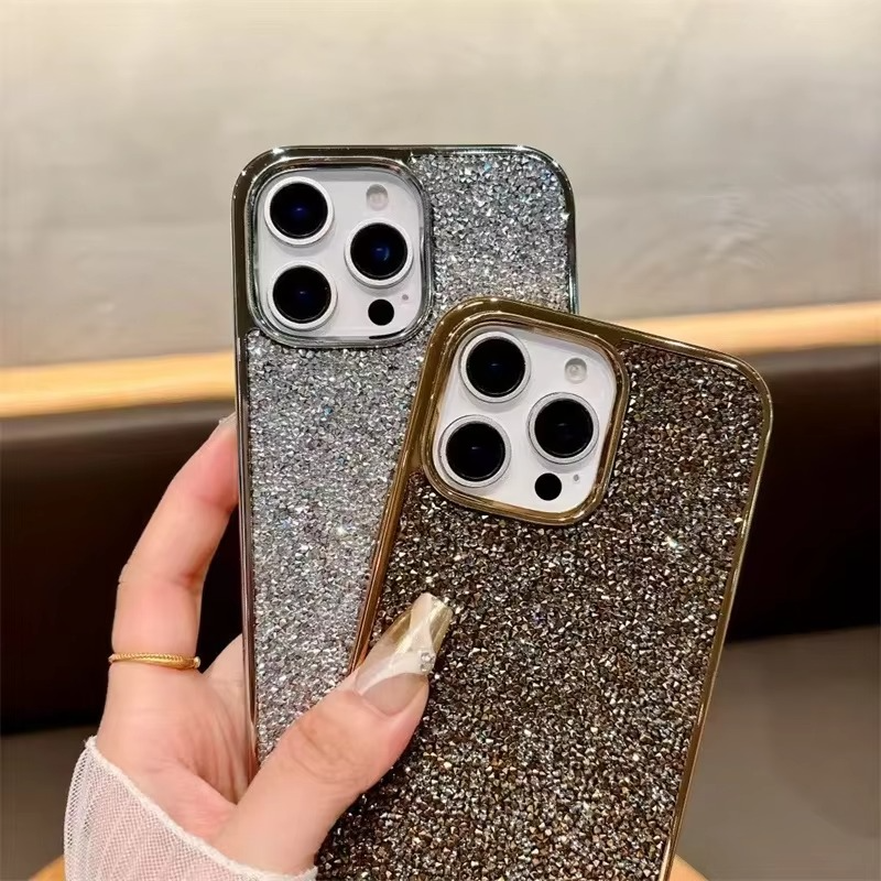 Luxury Rhinestone Diamond iPhone Case — Shockproof Protective Cover, Anti-Fingerprint, Anti-Scratch, Washable, Non-Slip, Glitter Finish, Half-Wrapped Design