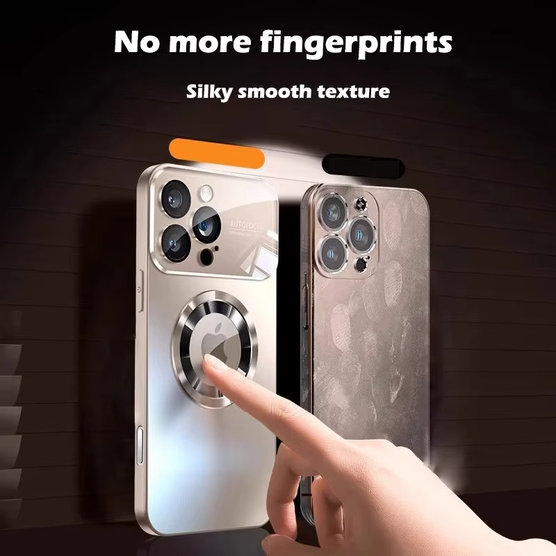 Luxury Titanium Sanding Magnetic iPhone Case — Magsafe Wireless Charging, Shockproof Half-Wrapped Cover with Glass Lens Protection, Anti-Fingerprint, Non-Slip Finish