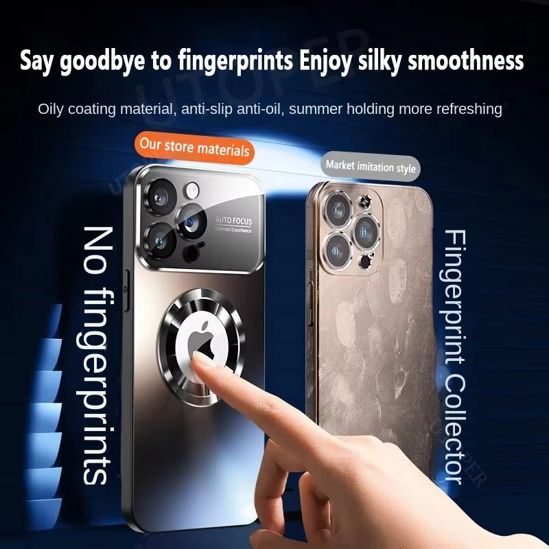 Luxury Titanium Sanding Magnetic iPhone Case — Magsafe Wireless Charging, Shockproof Half-Wrapped Cover with Glass Lens Protection, Anti-Fingerprint, Non-Slip Finish