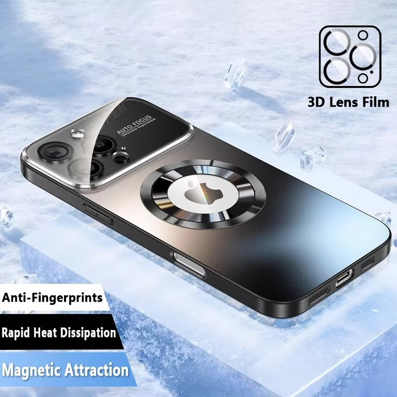 Luxury Titanium Sanding Magnetic iPhone Case — Magsafe Wireless Charging, Shockproof Half-Wrapped Cover with Glass Lens Protection, Anti-Fingerprint, Non-Slip Finish