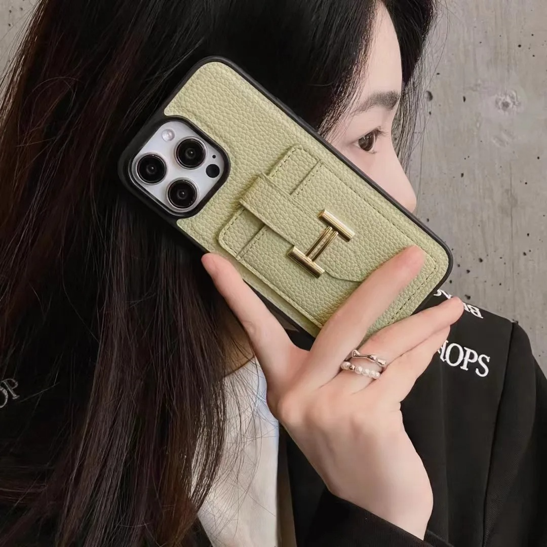 Luxury Vegan Leather Card Slot iPhone Case — Textured Half-Wrapped Cover, Anti-Fingerprint, Dustproof, Stylish Lichee Finish, Full Protection