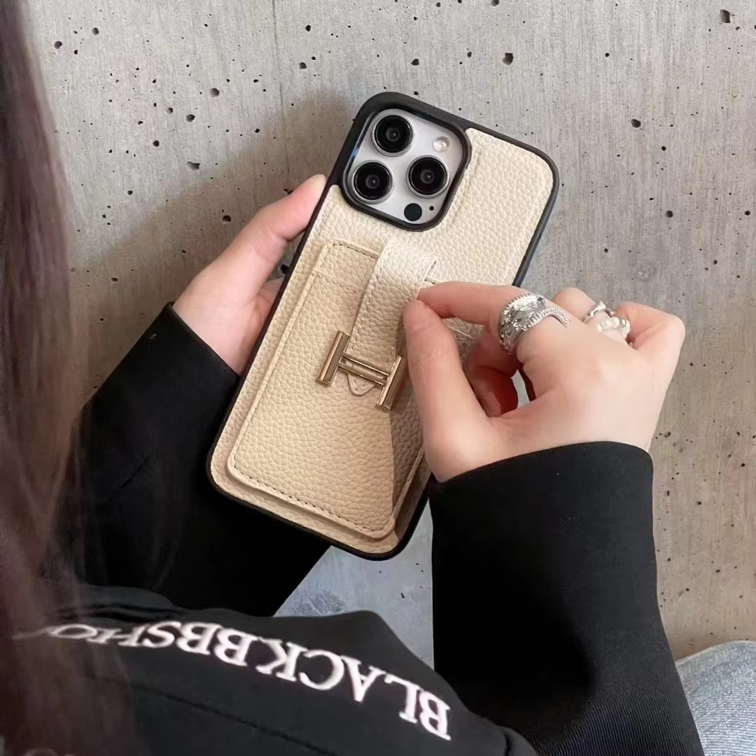 Luxury Vegan Leather Card Slot iPhone Case — Textured Half-Wrapped Cover, Anti-Fingerprint, Dustproof, Stylish Lichee Finish, Full Protection