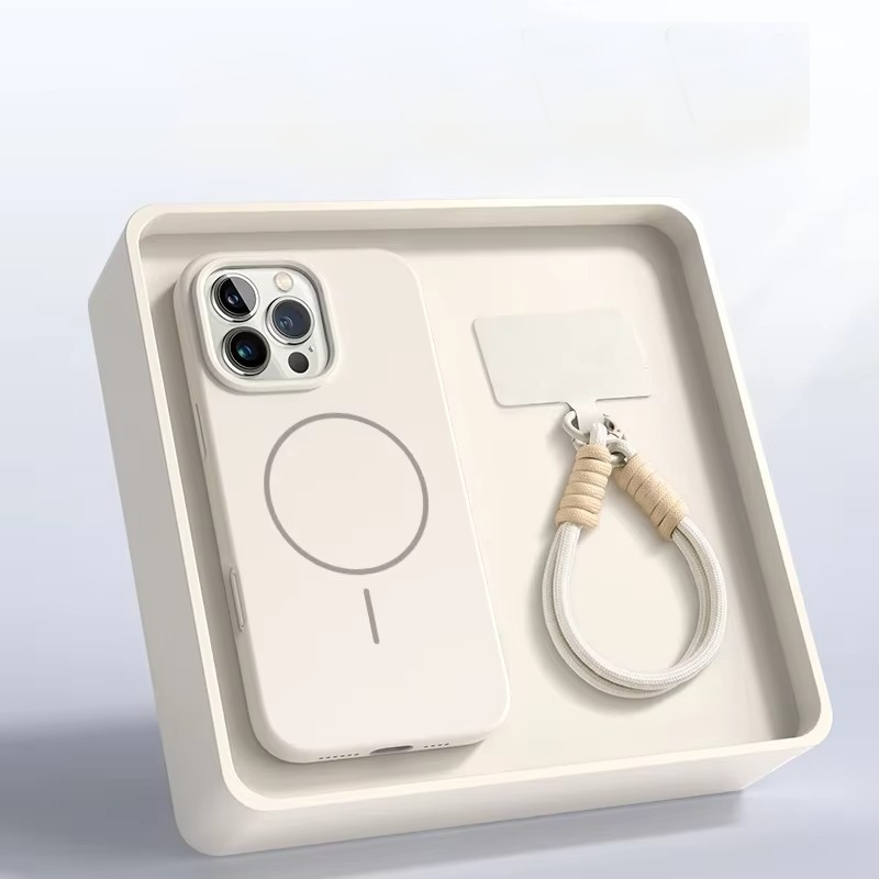 Luxury Magnetic iPhone Case — Liquid Silicone Matte Shockproof Bumper, Wrist Strap Lanyard, Anti-Fingerprint, Anti-Scratch, Dustproof, Non-Slip