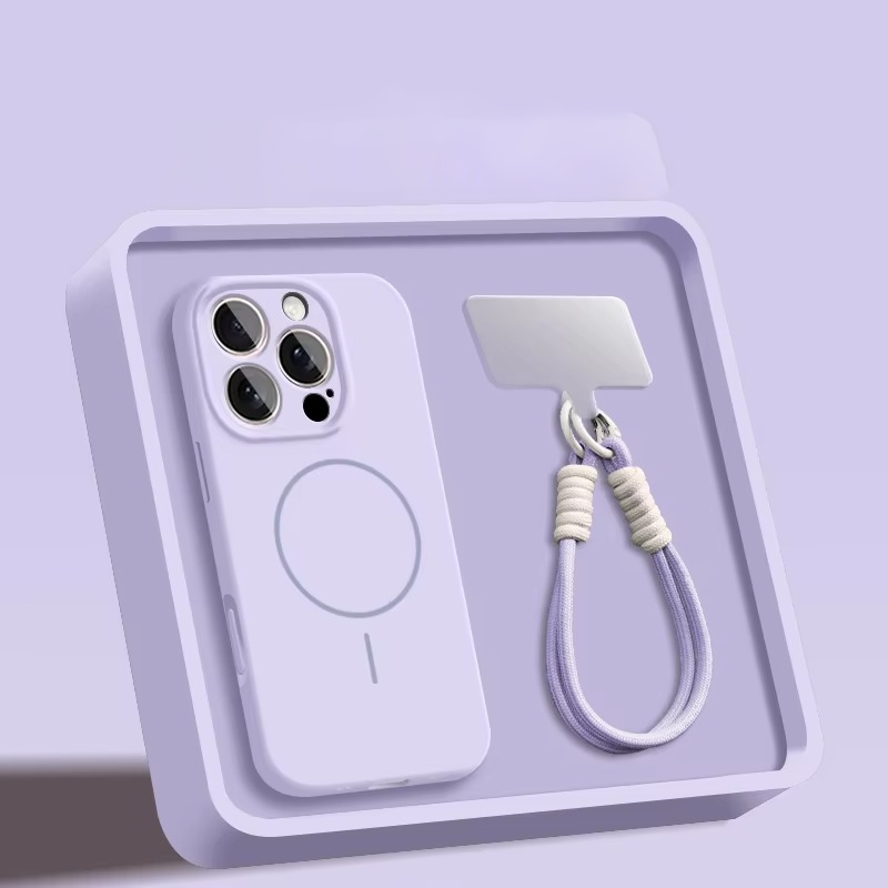 Luxury Magnetic iPhone Case — Liquid Silicone Matte Shockproof Bumper, Wrist Strap Lanyard, Anti-Fingerprint, Anti-Scratch, Dustproof, Non-Slip