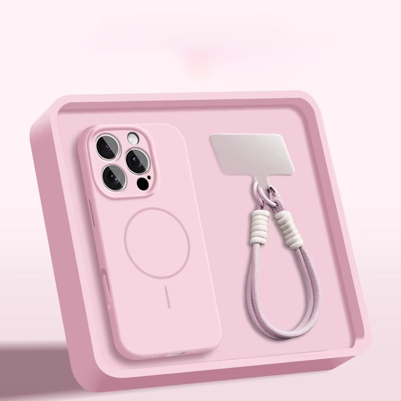 Luxury Magnetic iPhone Case — Liquid Silicone Matte Shockproof Bumper, Wrist Strap Lanyard, Anti-Fingerprint, Anti-Scratch, Dustproof, Non-Slip