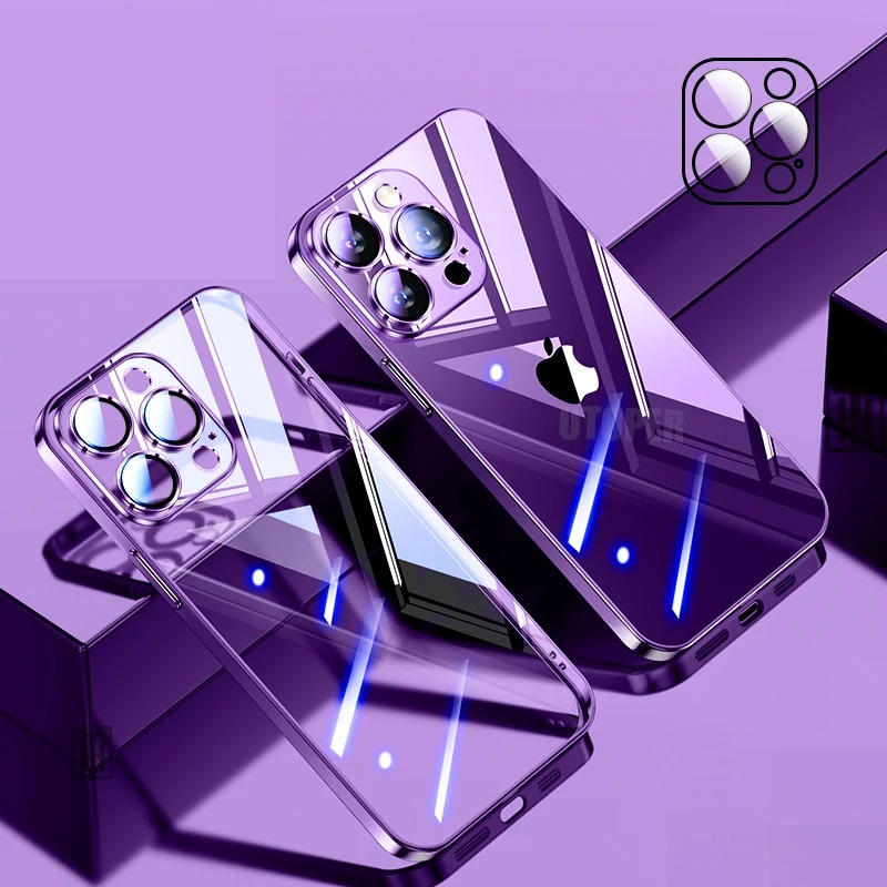 Luxury Plating TPU iPhone Case — High-Quality Soft Half-Wrapped Cover with Clear Lens Protection, Shockproof, Anti-Fingerprint, Transparent Design