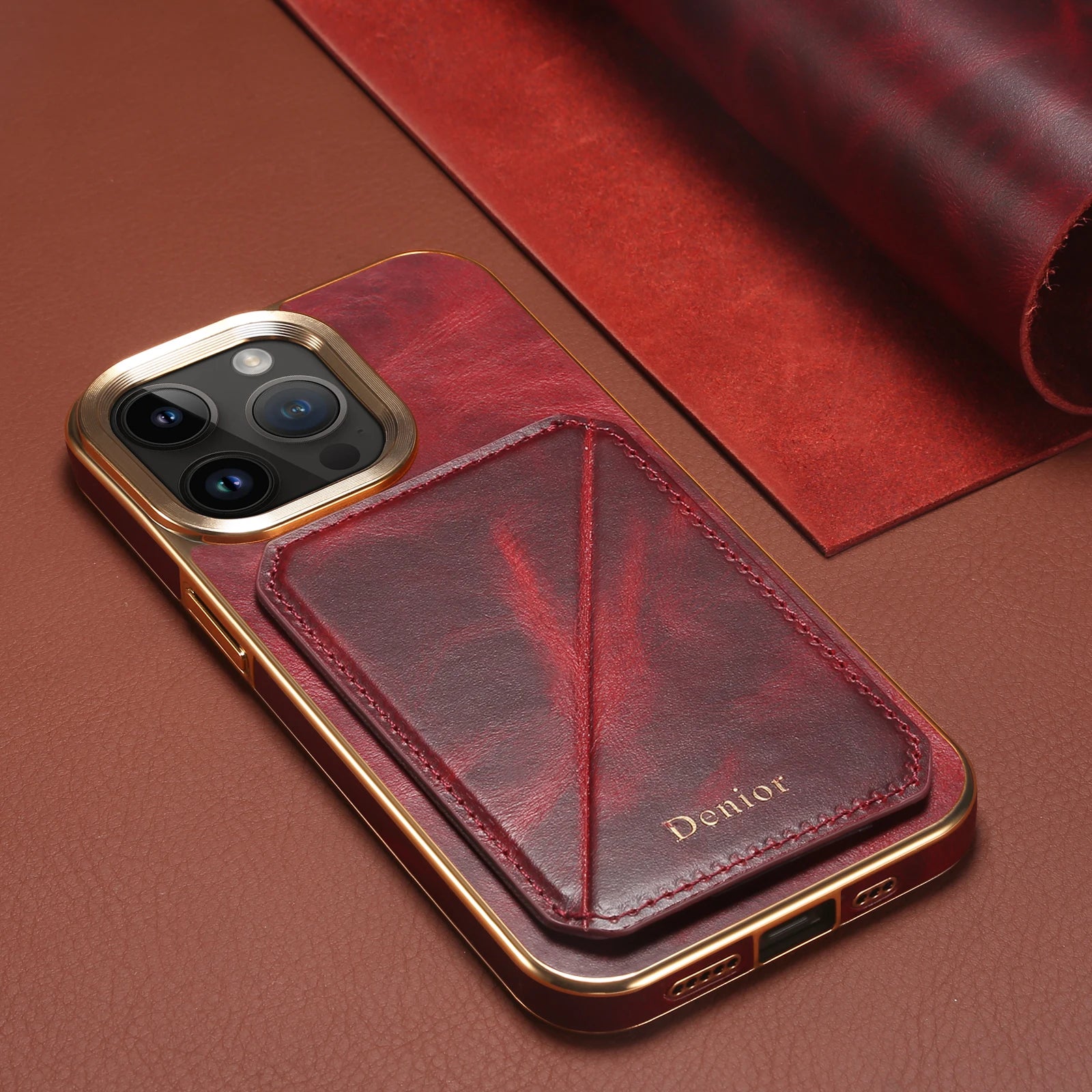 Luxury iPhone Case Genuine Cowhide Leather Wallet Cover — Magnetic Card Holder Plating Shell, Shockproof Dual Layer Protection, Anti-Fingerprint Scratch-Resistant