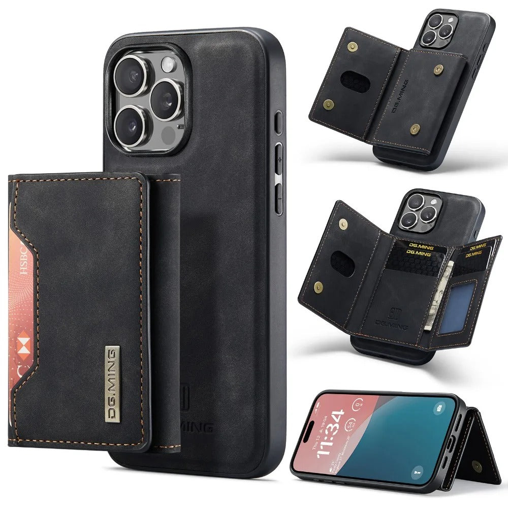 Luxury iPhone 2-in-1 Detachable Wallet Case — Magnetic PU Leather Cover with Card Holder, Slim Shockproof Design, Anti-Fingerprint and Non-Slip Protection