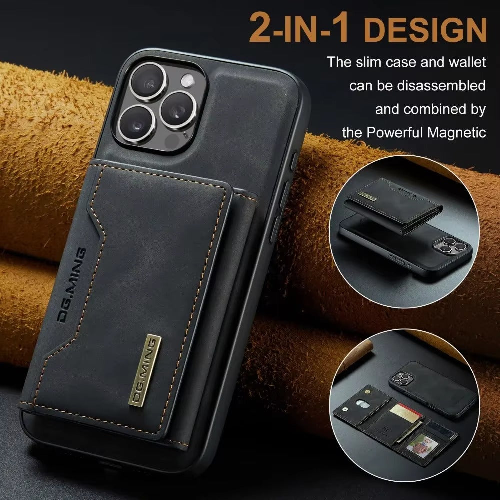 Luxury iPhone 2-in-1 Detachable Wallet Case — Magnetic PU Leather Cover with Card Holder, Slim Shockproof Design, Anti-Fingerprint and Non-Slip Protection