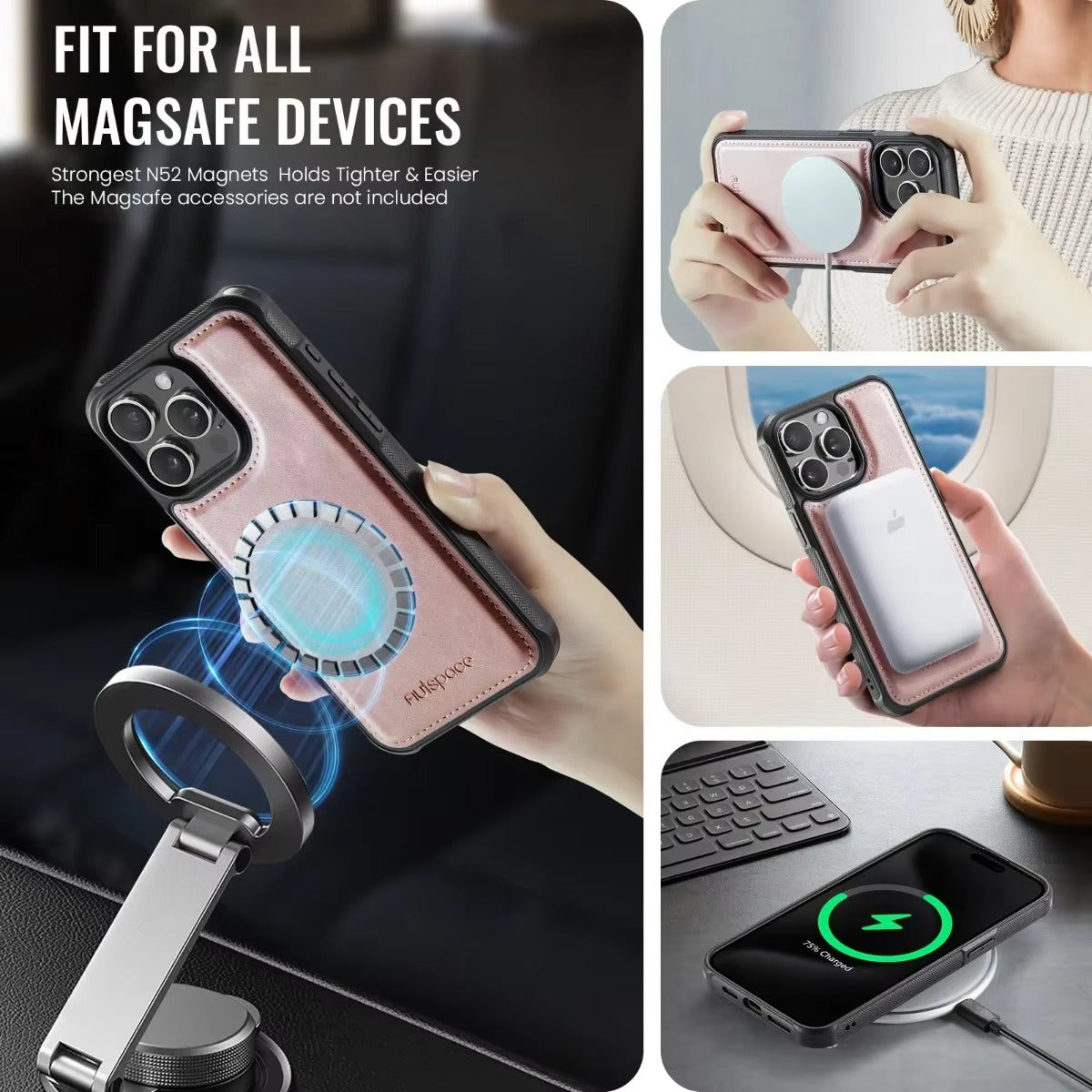 Luxury iPhone 2-in-1 Magnetic Wallet Case — Detachable Leather Cover with Card Holder, Wrist Strap, Shockproof Drop Protection, Full Access Design