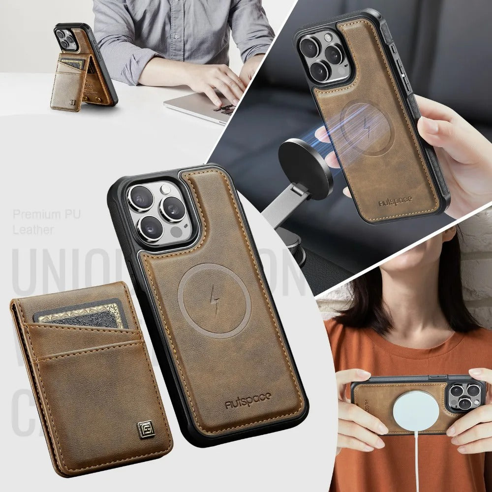 Luxury iPhone 2-in-1 Magnetic Wallet Case — Detachable Leather Cover with Card Holder, Wrist Strap, Shockproof Drop Protection, Full Access Design