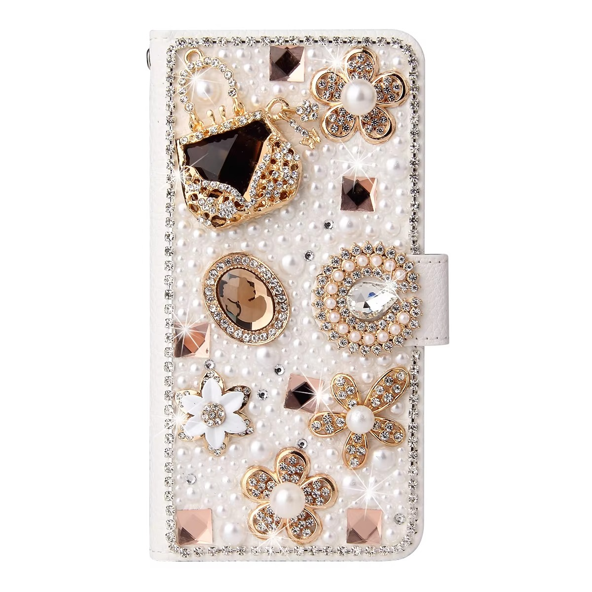 Luxury iPhone Bling Diamond Wallet Case — Flip Leather Cover with Rhinestone Lipstick Design, Card Slot Holder, Shockproof Protection, Stylish Sparkling Finish