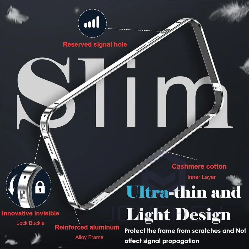 Luxury iPhone Bumper Case Thin Aluminum Alloy Frame — Lightweight Metal Protective Cover, Slim Anti-Fingerprint Design, Durable Back Accessories