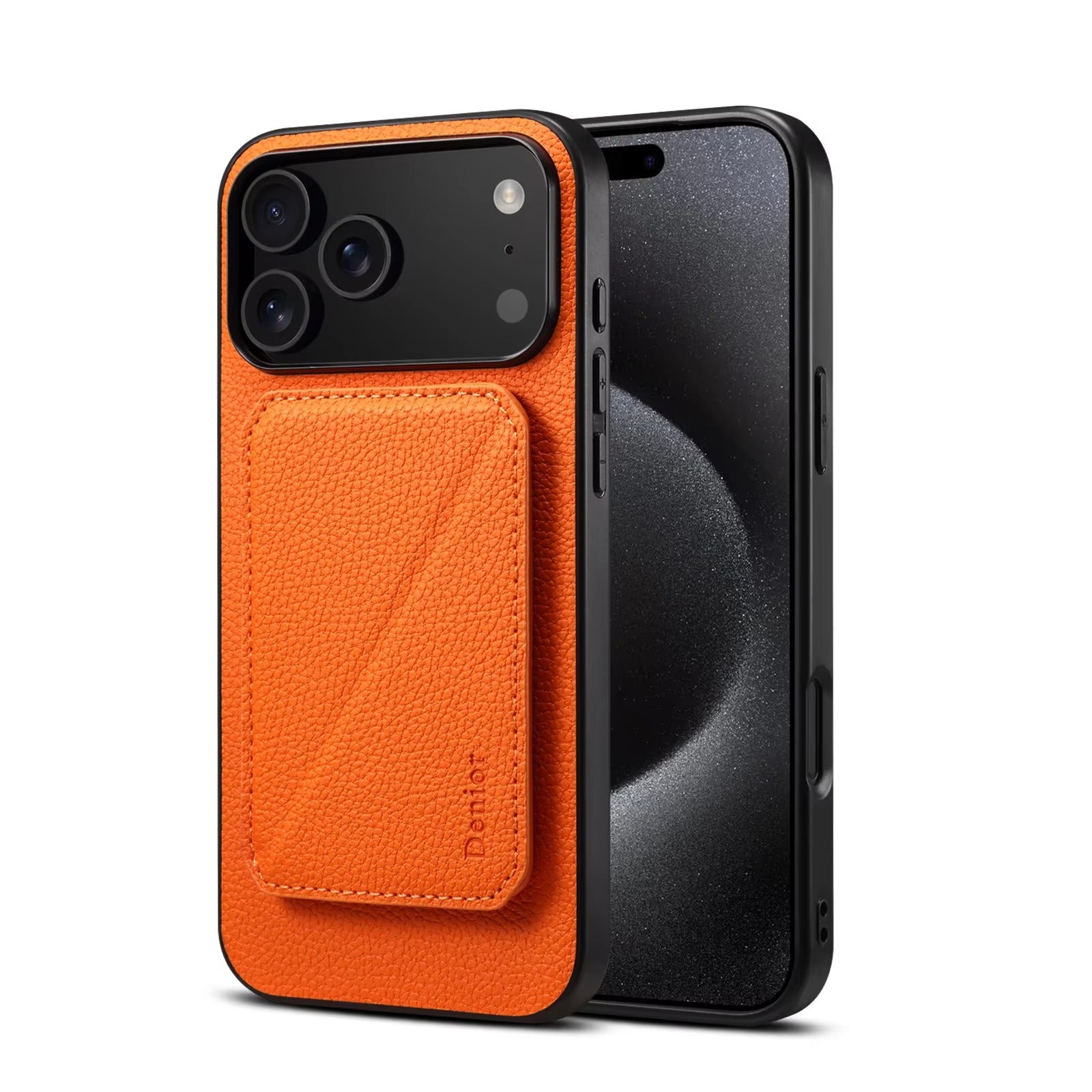 Luxury iPhone Business Leather Case — Shock-Absorbing Back Cover with Bracket Slot, Slim Professional Design for Work and Everyday Protection