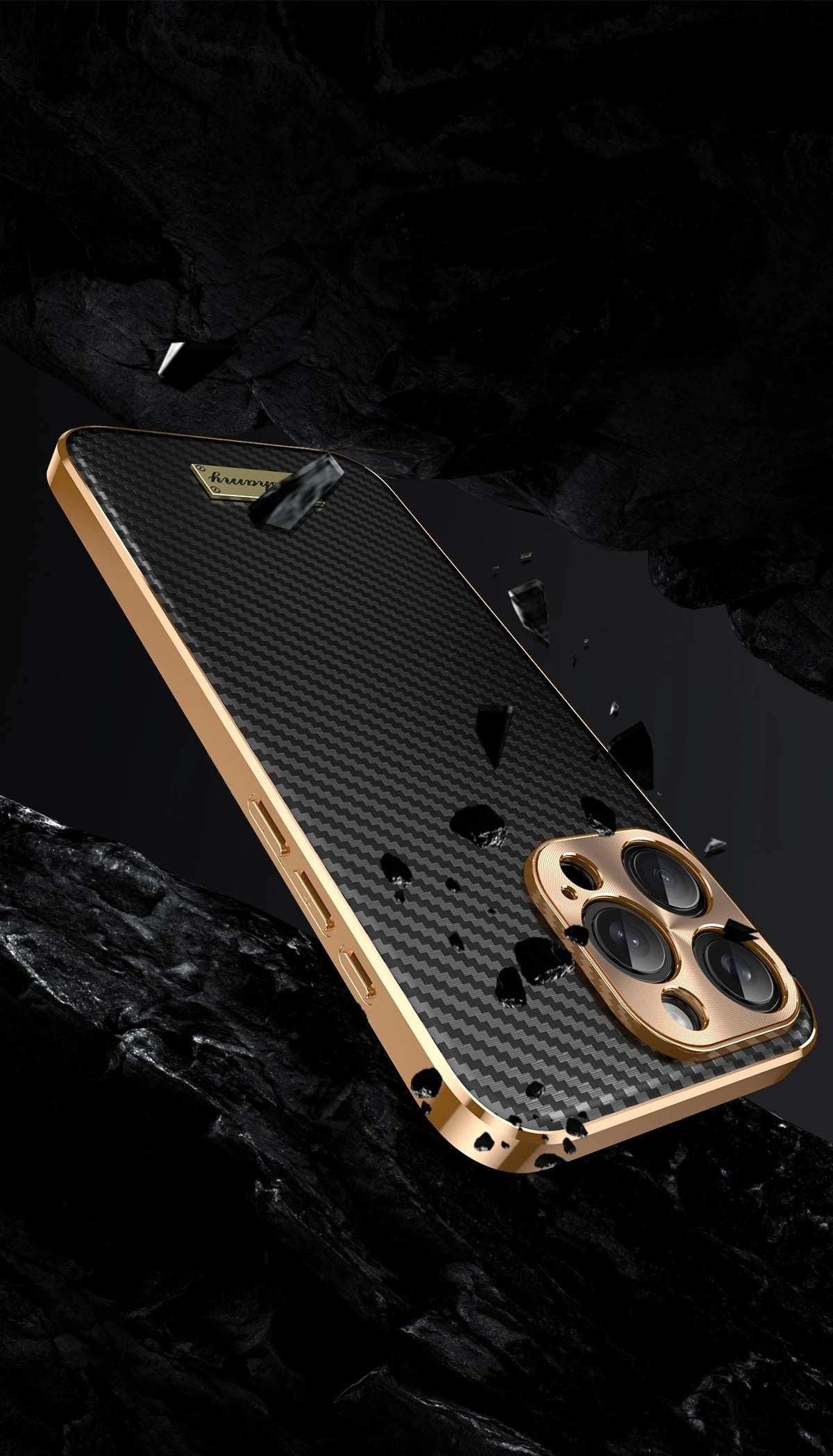 Luxury iPhone Case 3D Carbon Fiber Leather Cover — Plated Finish, Alloy Metal Lens Protection, Shockproof Non-Slip Design, Dustproof and Anti-Fingerprint