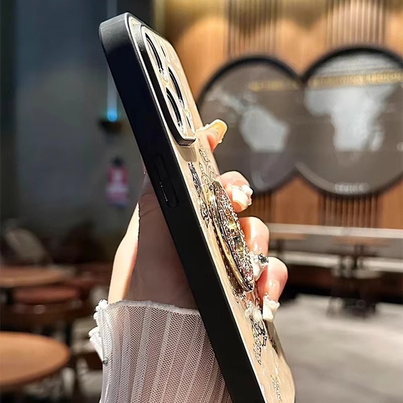 Luxury iPhone Case Butterfly Flower Pattern — Silicone Shockproof Cover with Diamond Ring Holder, Hard Protective Design, Anti-Fingerprint Scratch-Resistant Finish