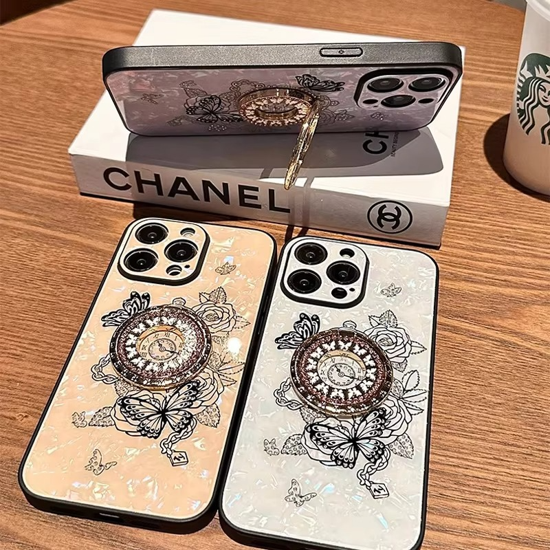 Luxury iPhone Case Butterfly Flower Pattern — Silicone Shockproof Cover with Diamond Ring Holder, Hard Protective Design, Anti-Fingerprint Scratch-Resistant Finish