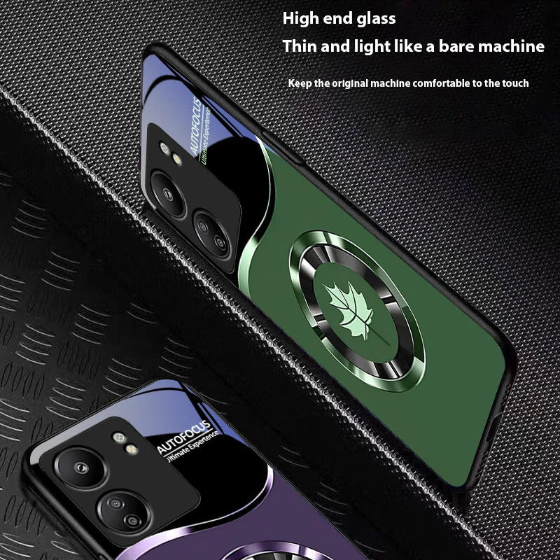 Luxury iPhone Case Circle Orchid Design — Tempered Glass Back Cover with TPU Frame, Slim Shockproof Protection, Anti-Fingerprint Scratch-Resistant Finish