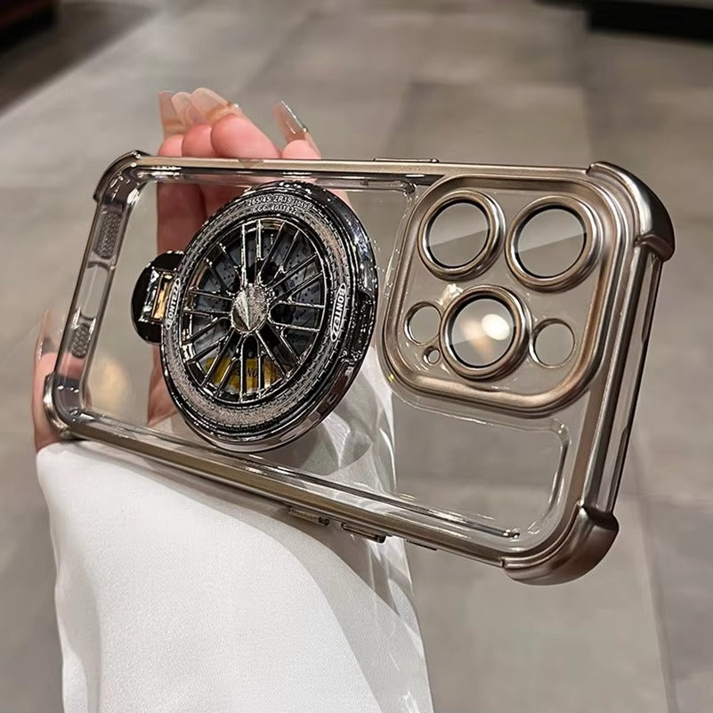 Luxury iPhone Case Clear Magnetic Bumper Cover — Rotating Gyroscopic Bracket Stand, Shockproof Protection, Anti-Fingerprint and Scratch-Resistant Design