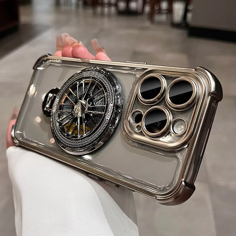 Luxury iPhone Case Clear Magnetic Bumper Cover — Rotating Gyroscopic Bracket Stand, Shockproof Protection, Anti-Fingerprint and Scratch-Resistant Design