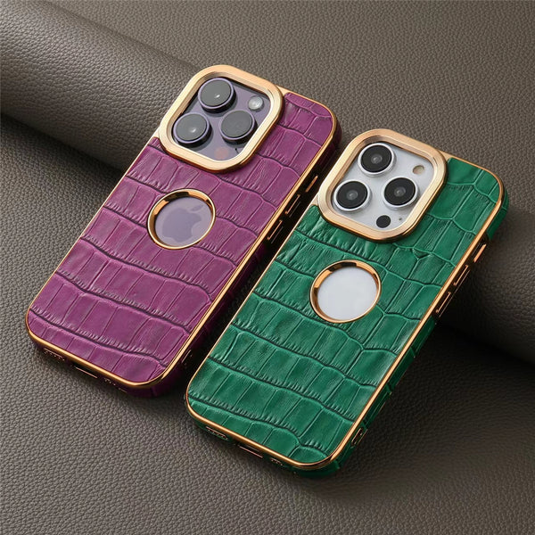 Luxury iPhone Case Crocodile Texture Leather Cover — Stylish Protective Back Shell, Slim Design with Anti-Fingerprint Scratch-Resistant Finish