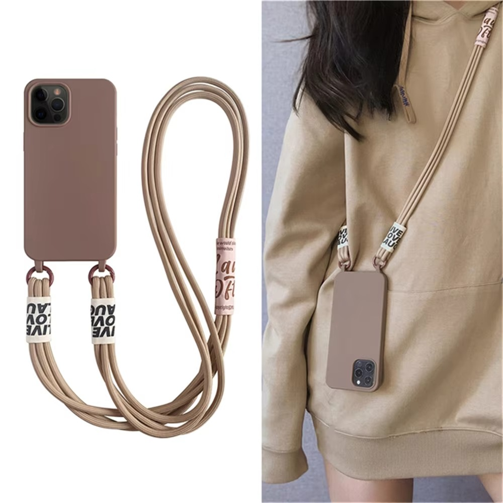 Luxury iPhone Case Crossbody Liquid Silicone — Matte Anti-Fingerprint Shockproof Cover with Lanyard, Full Edge Protection, Non-Slip