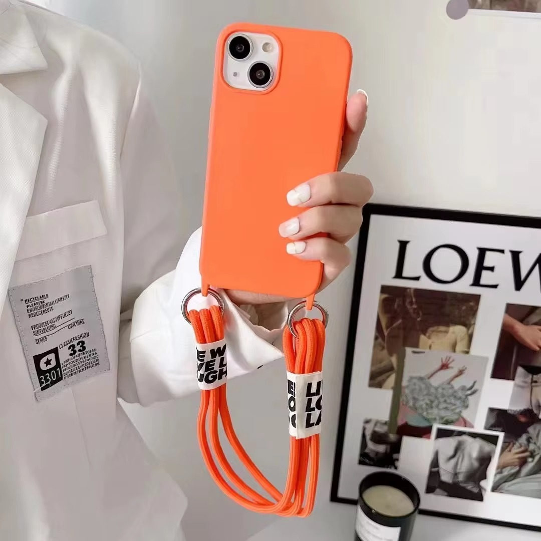 Luxury iPhone Case Crossbody Liquid Silicone — Matte Anti-Fingerprint Shockproof Cover with Lanyard, Full Edge Protection, Non-Slip