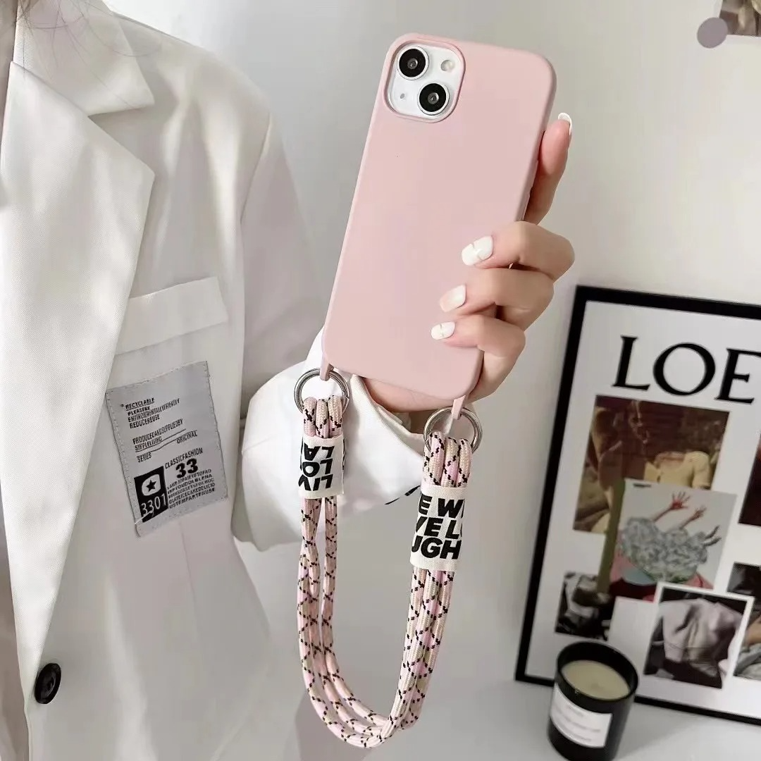 Luxury iPhone Case Crossbody Liquid Silicone — Matte Anti-Fingerprint Shockproof Cover with Lanyard, Full Edge Protection, Non-Slip