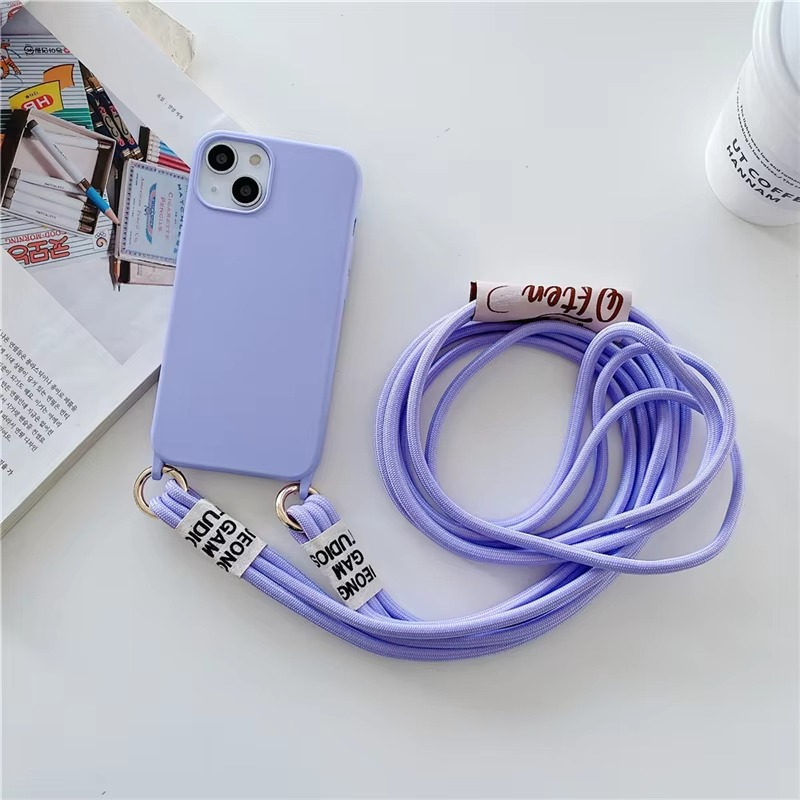 Luxury iPhone Case Crossbody Liquid Silicone — Matte Anti-Fingerprint Shockproof Cover with Lanyard, Full Edge Protection, Non-Slip