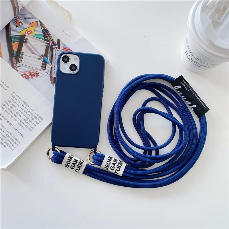 Luxury iPhone Case Crossbody Liquid Silicone — Matte Anti-Fingerprint Shockproof Cover with Lanyard, Full Edge Protection, Non-Slip