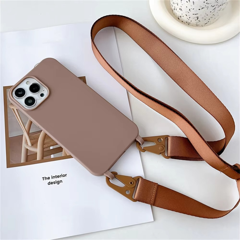 Luxury iPhone Case Crossbody Liquid Silicone — Matte Anti-Fingerprint Shockproof Cover with Lanyard, Full Edge Protection, Non-Slip