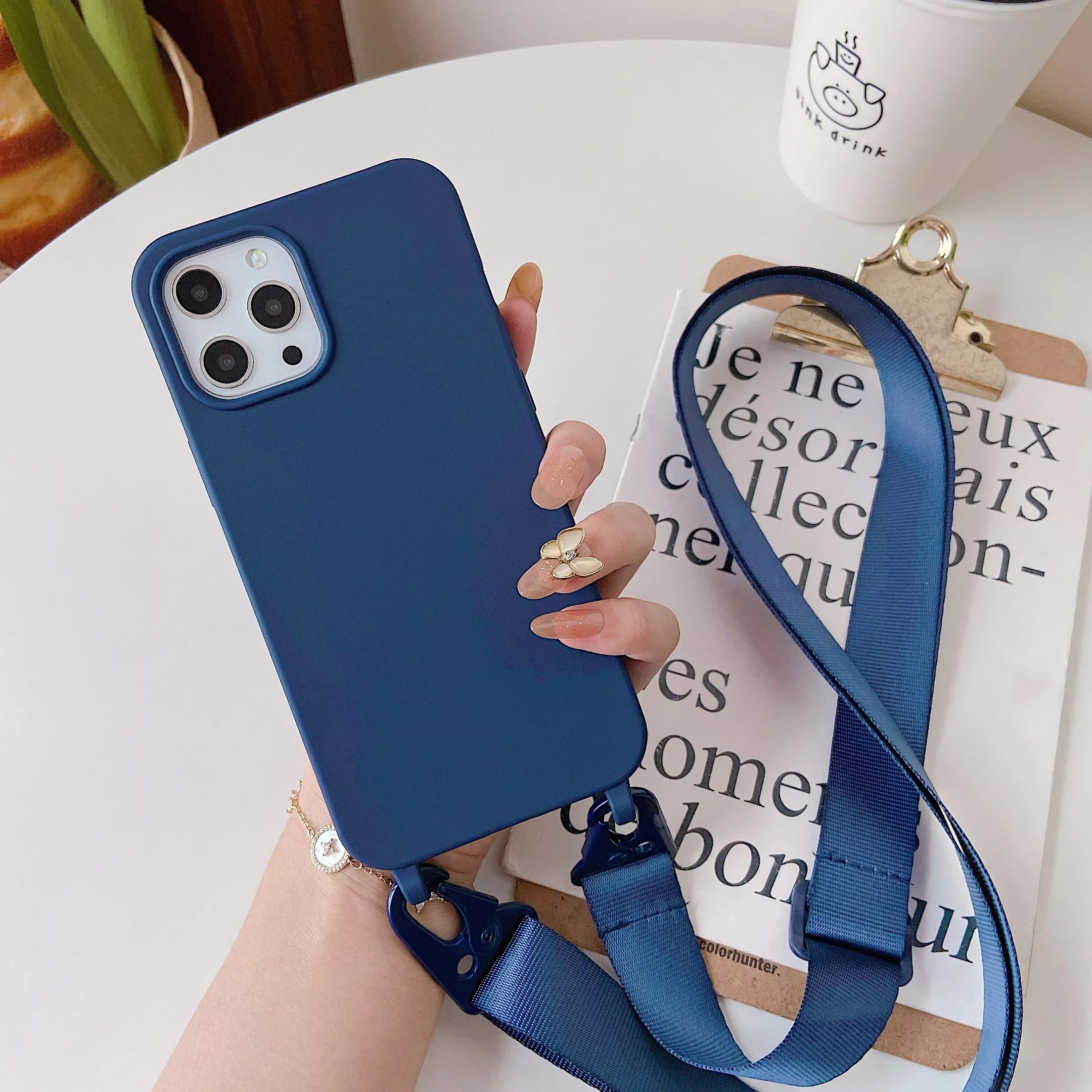 Luxury iPhone Case Crossbody Liquid Silicone — Matte Anti-Fingerprint Shockproof Cover with Lanyard, Full Edge Protection, Non-Slip