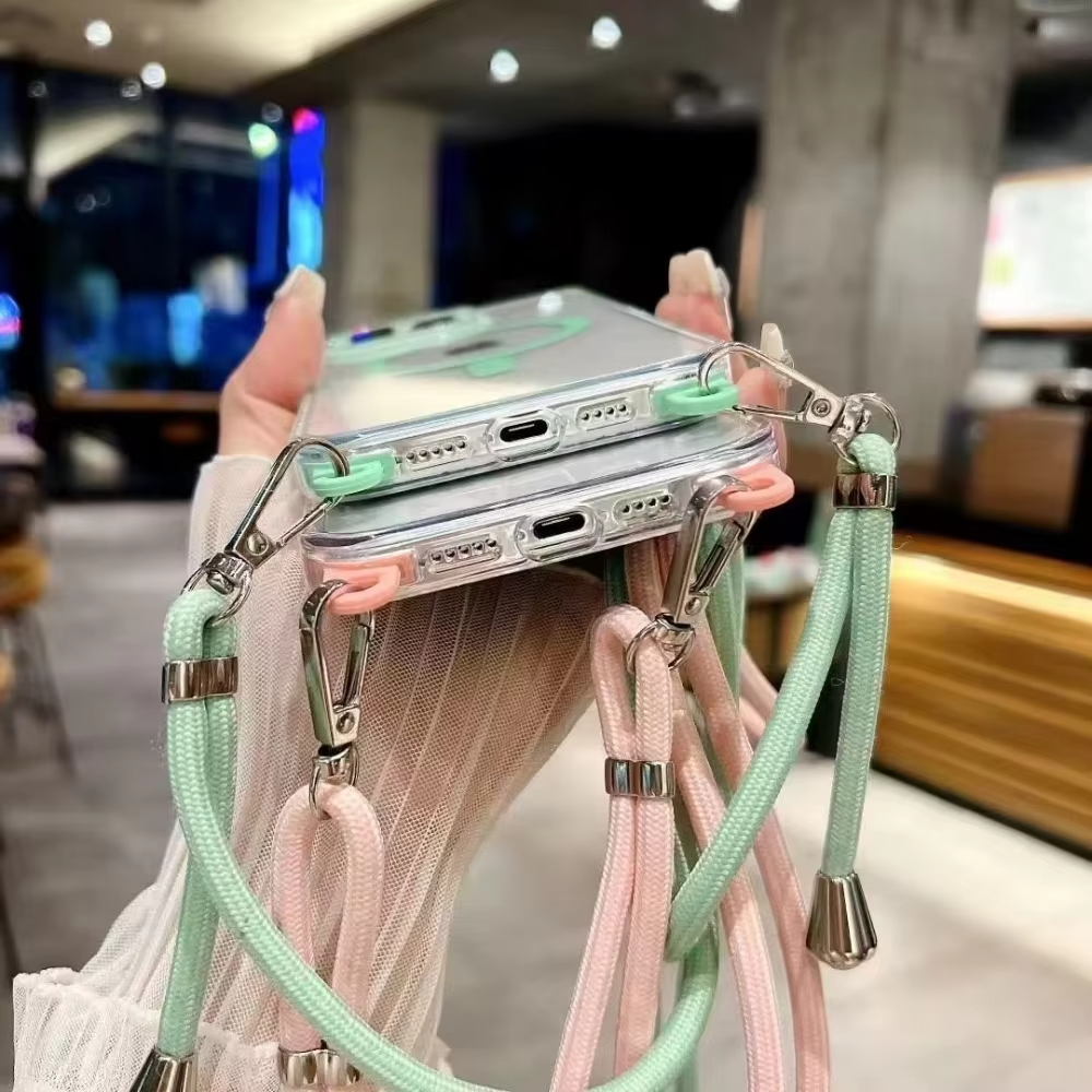 Luxury iPhone Case Crossbody Transparent Magnetic — Magsafe Compatible Shockproof Cover with Anti-Lost Lanyard, Anti-Fingerprint, Non-Slip