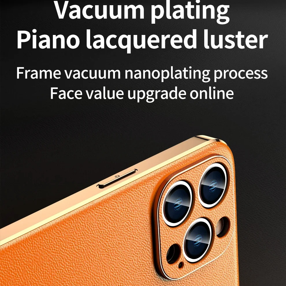 Luxury iPhone Case Genuine Cowhide Leather Back Cover — Full Camera Lens Protection, Plated Edges, Anti-Fingerprint Matte Finish, Wireless Charging Compatible