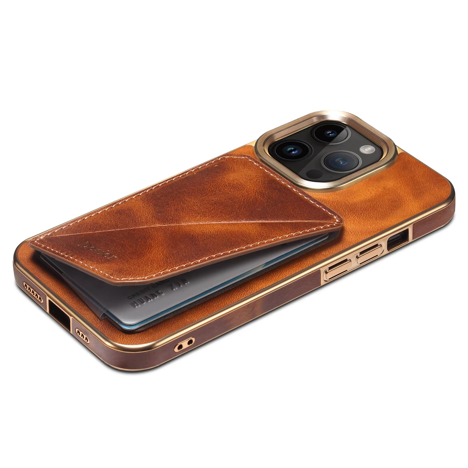 Luxury iPhone Case Genuine Cowhide Leather Wallet Cover — Magnetic Card Holder Plating Shell, Shockproof Dual Layer Protection, Anti-Fingerprint Scratch-Resistant