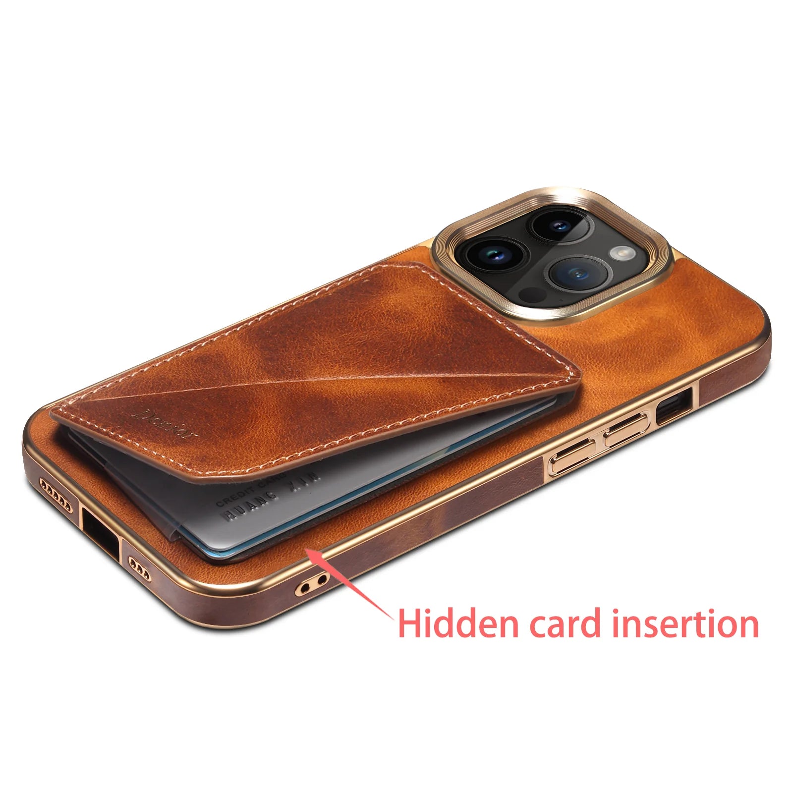 Luxury iPhone Case Genuine Cowhide Leather Wallet Cover — Magnetic Card Holder Plating Shell, Shockproof Dual Layer Protection, Anti-Fingerprint Scratch-Resistant