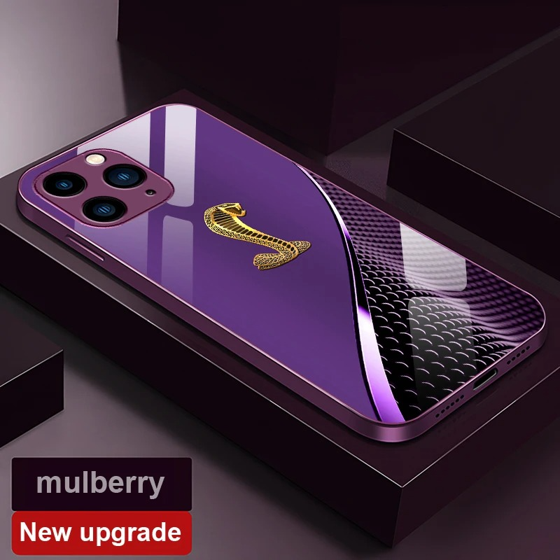 Luxury iPhone Case Gradient Golden Snake Design — Tempered Glass Back Cover with TPU Frame, Slim Shockproof Protection, Anti-Fingerprint Scratch-Resistant Finish